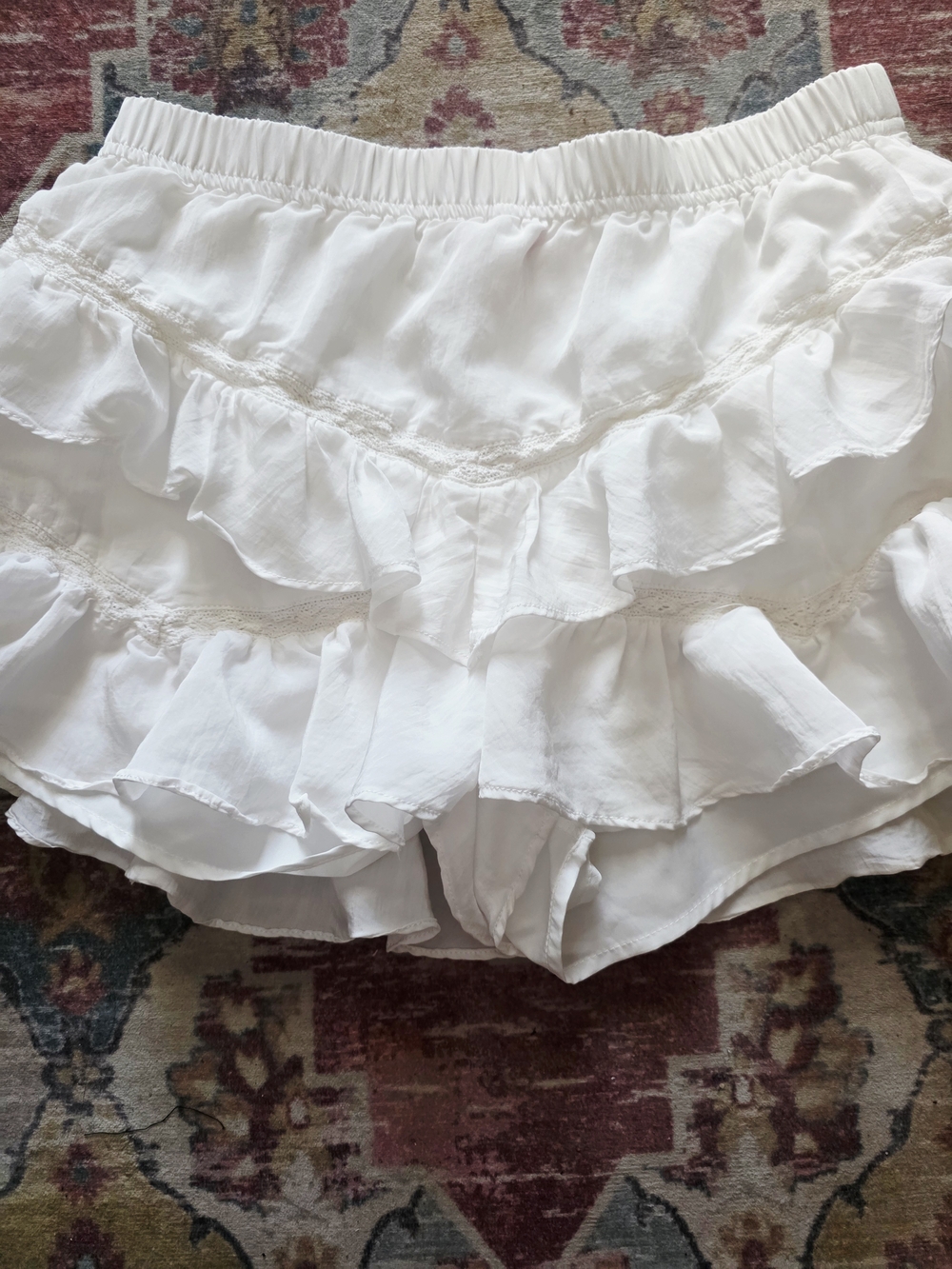 White Ruffle Layered Women’s Shorts - Picture 2 of 5